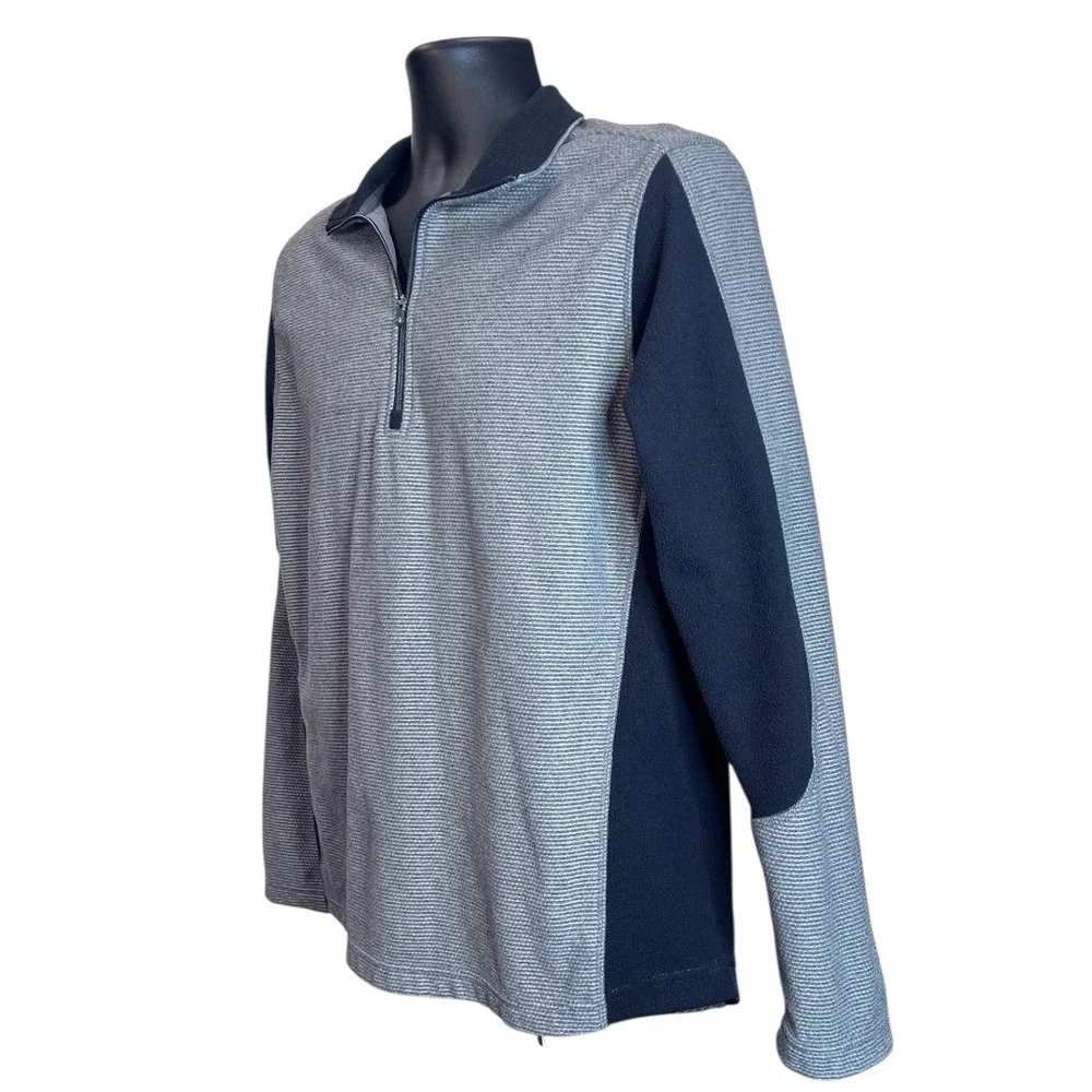 Lands' End Men's M Quarter Zip Pullover‎ Gray Black Textured Fleece